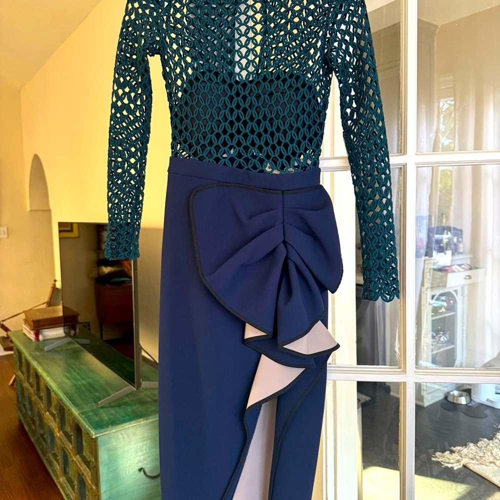 Self Portrait Arabesque dress, navy and green